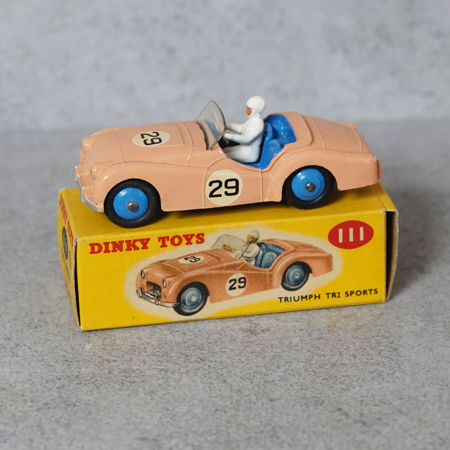 Dinky 111 Triumph TR2 Sports In Salmon Pink Blue Hubs #29 