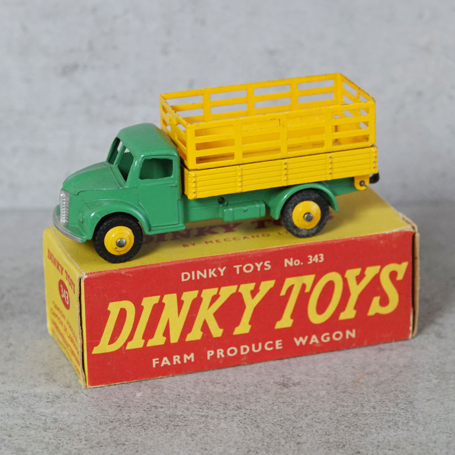 Dinky 343 Farm Produce Wagon Green and Yellow Convex Hubs